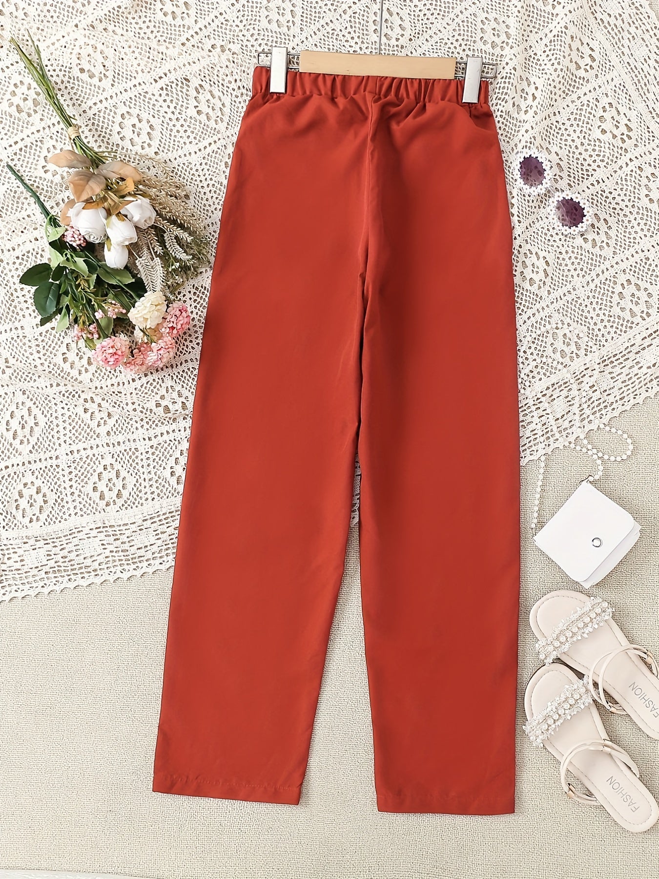 Girls' Straight Leg Casual Pants With Pocket