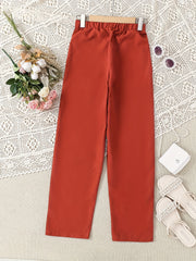 Girls' Straight Leg Casual Pants With Pocket