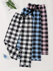 Plaid Lounge Pants Elastic Waist Bow Pants Womens Loungewear