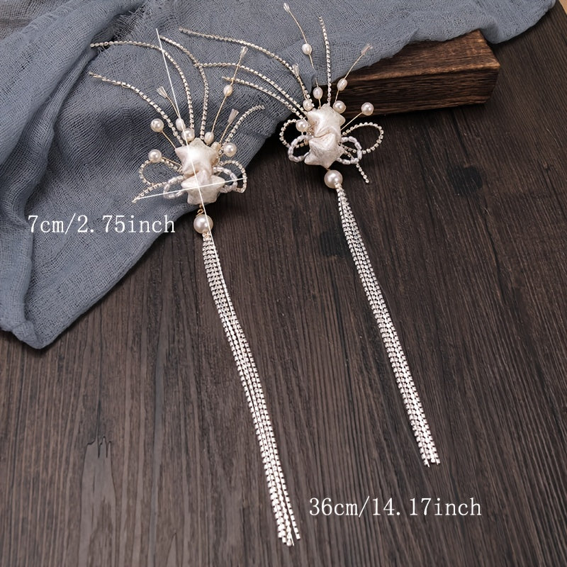 Tassel Faux Pearl Hair Clips 2pcs 1pair Headwear Bridal Party Styling