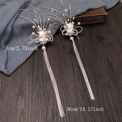 Tassel Faux Pearl Hair Clips 2pcs 1pair Headwear Bridal Party Styling