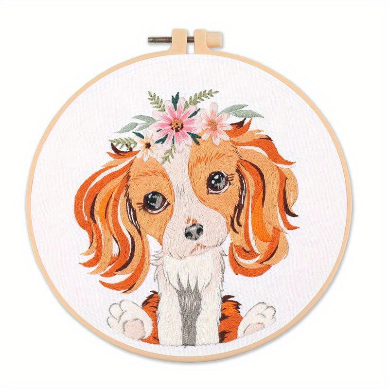 Embroidery Starter Kit Dogs Pattern DIY Cross Stitch for Adults with Hoops