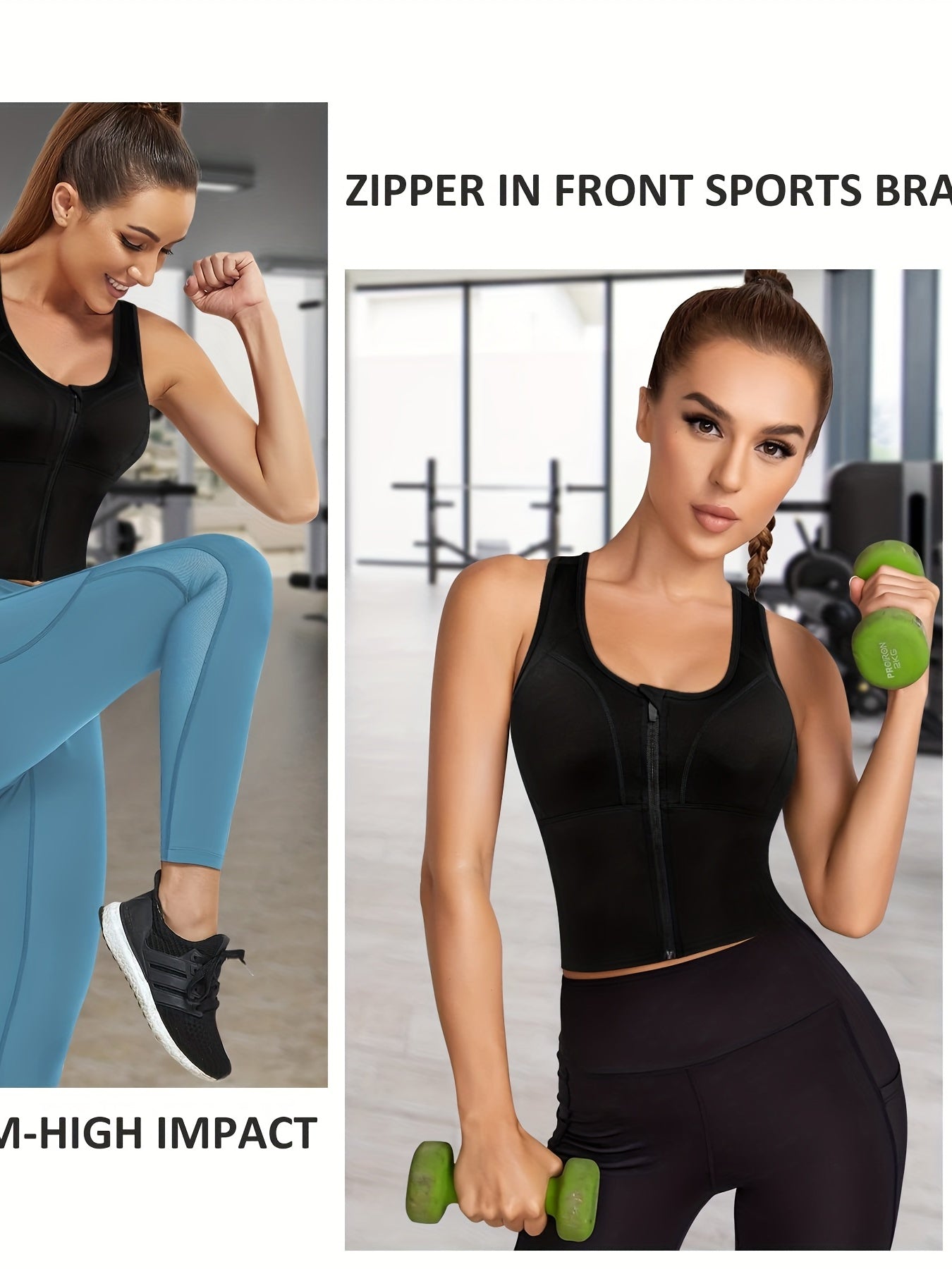Women's Longline Sports Bra Zip Front Yoga Tank Top