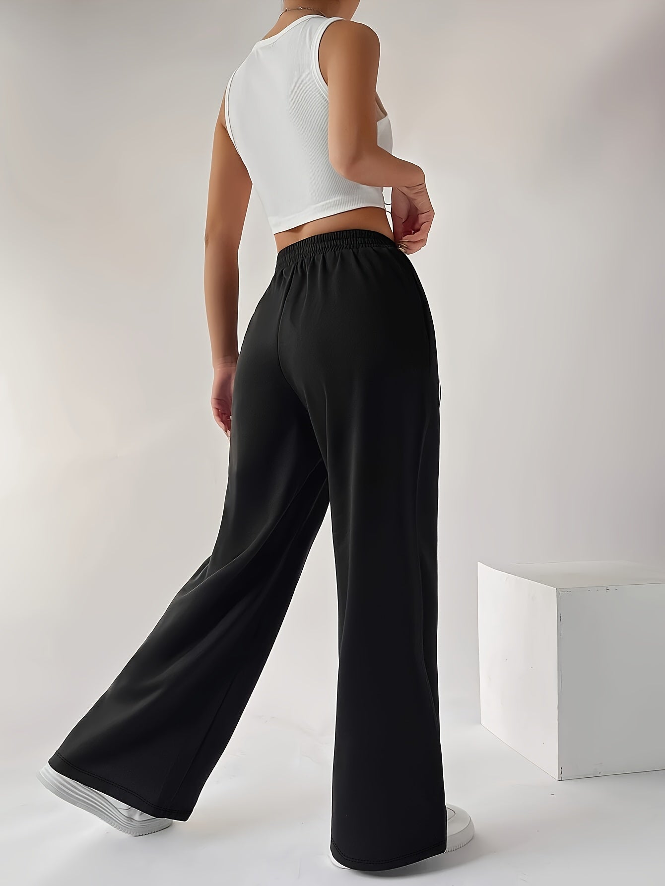 Women's Plus Size Wide Leg Running Trousers With Pockets