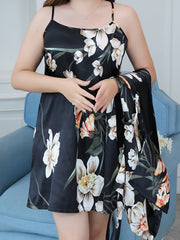 Satin Floral Nightgown & Nightdress Pajama Set Women's Plus Sleepwear