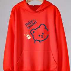 Bear Print Hoodies Girls Comfy Hooded Pullover Tops With Pocket