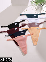 8 Pcs Women's Adjustable Ribbed Thong Panties Micro Cotton Lingerie