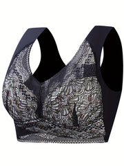 Floral Print Lace Wireless Bra Comfy & Breathable