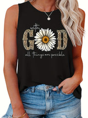 Leopard Slogan & Floral Print Tank Top