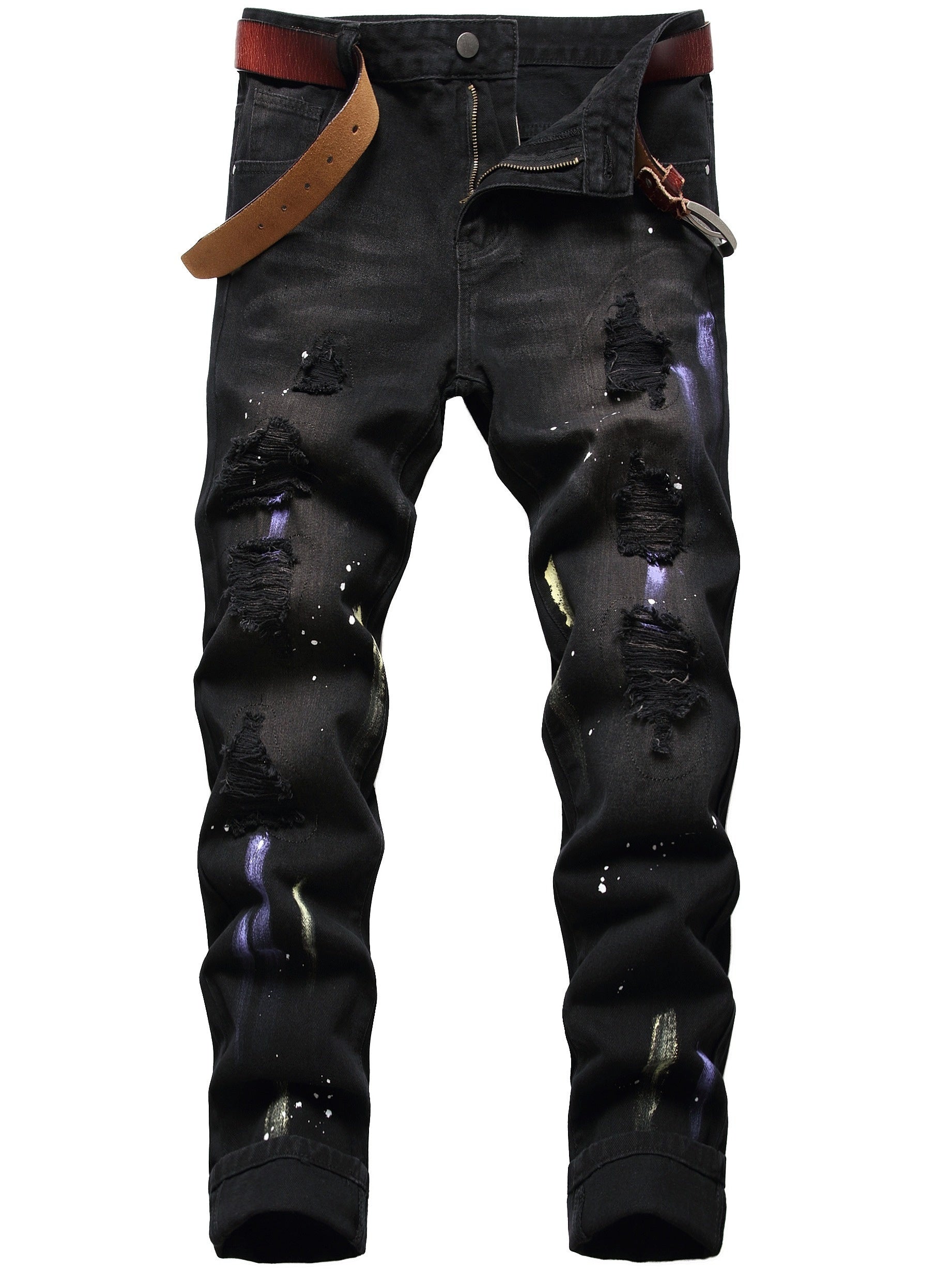 Men's Ripped Washed Jeans Streetwear Denim Pants