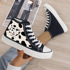 Cow Print Plush Lined Chunky Canvas Sneakers