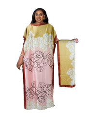 Colorblock Leopard & Floral Print Maxi Kaftan Dress
