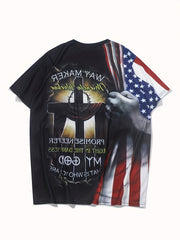 Men's American Flag Letter Print T-shirt Casual Comfy Crew Neck