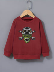 Boys Sweatshirt Helmet Skull Print Long Sleeve Pullover Top