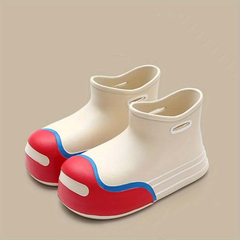 Colorblock Waterproof Ankle Rain Boots Slip On Rubber Water Shoes