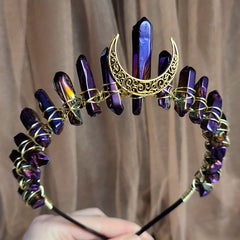 Titanium Quartz Crown Bronze Golden Moon Tiara Wedding Prom