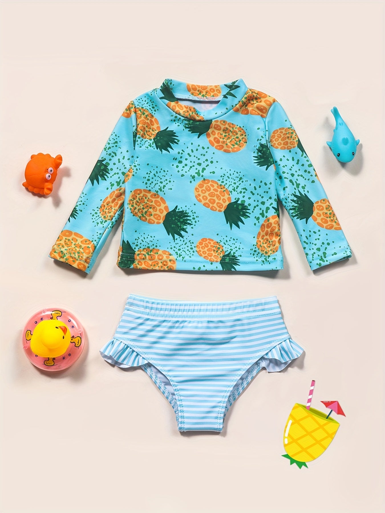 Girls Strawberry Print Long Sleeves Swimming Suit