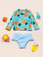 Girls Strawberry Print Long Sleeves Swimming Suit