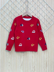 Kids Knit Sweater Cartoon Cars Graphic Print Pullover Sweater Tops