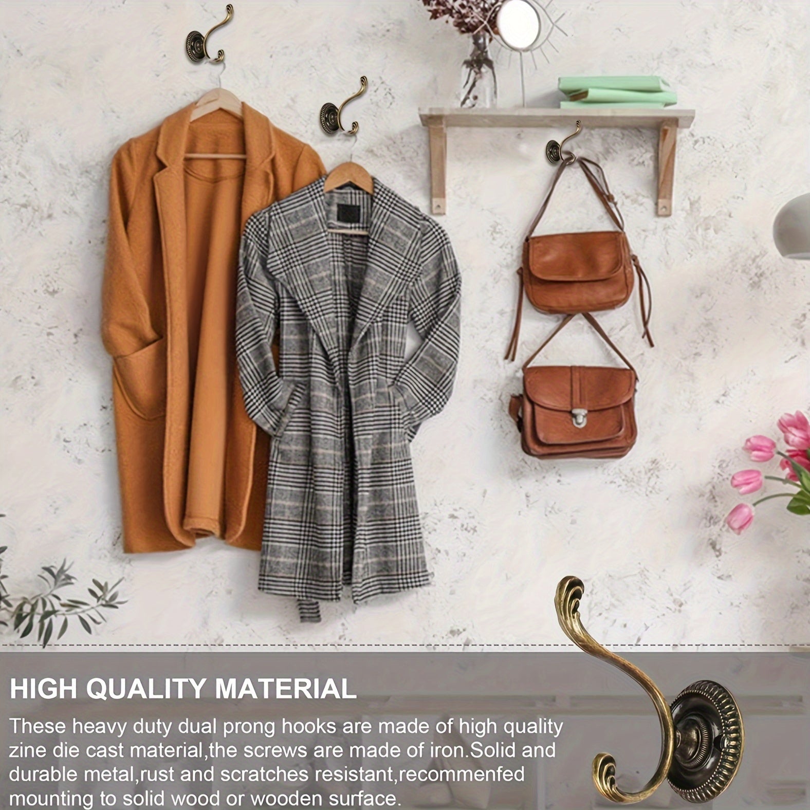 8pcs Vintage Double Hook Wall Hanging Coat Hook