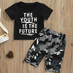 2pcs Baby Boys The Youth Is the Future T-shirt & Camo Shorts Set