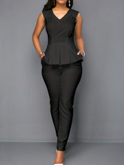 Slim V Neck Jumpsuit Sleeveless Workwear