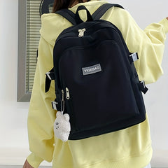 Casual Canvas Backpack With Pendant Large Capacity Schoolbag
