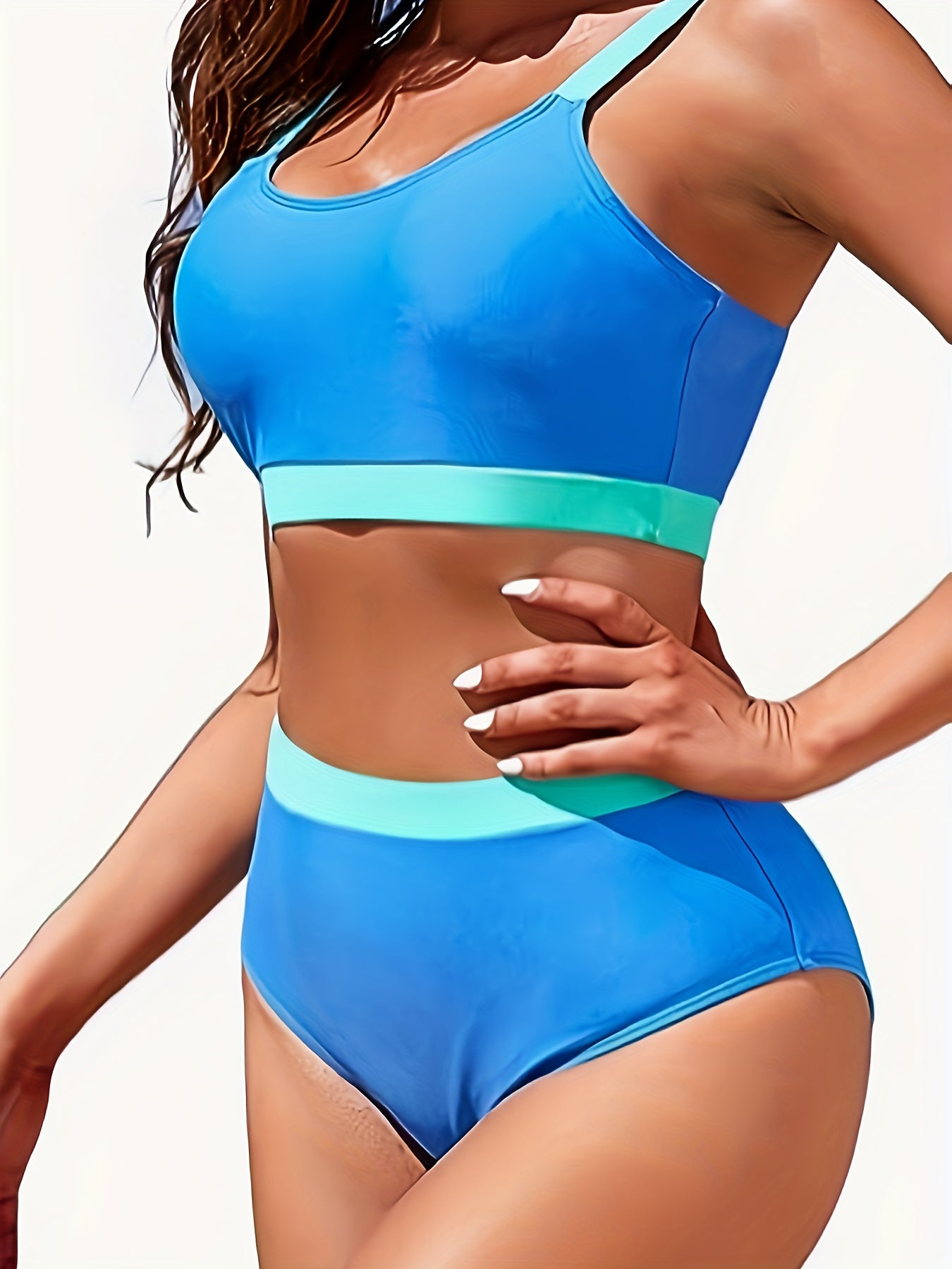 Sporty Bikini Set Plus Size Women High Stretch Bra & High Waisted Panty Swimsuit