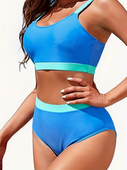 Sporty Bikini Set Plus Size Women High Stretch Bra & High Waisted Panty Swimsuit