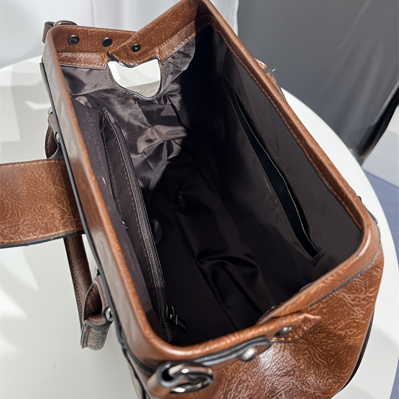 Vintage Floral Embossed Tote Bags Brown Red Green w/ Removable Straps