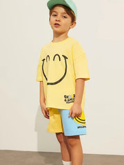 2pcs Boys Summer Outfits Sets Short Sleeve Happy Graphic Print T Shirt Tops