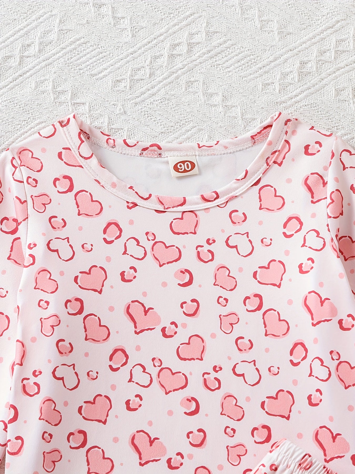 Girl's Love Heart Print PJ Set Long Sleeve Top & Pants