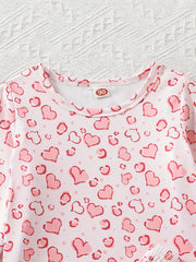 Girl's Love Heart Print PJ Set Long Sleeve Top & Pants