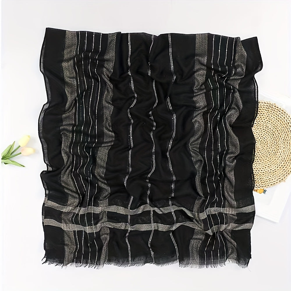 Striped Scarf Hijab Raw Edge Shawl Casual Windproof Head Wraps Women's Turban