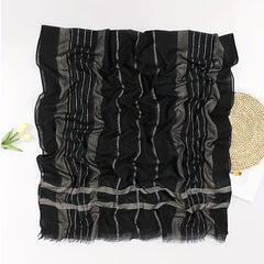 Striped Scarf Hijab Raw Edge Shawl Casual Windproof Head Wraps Women's Turban