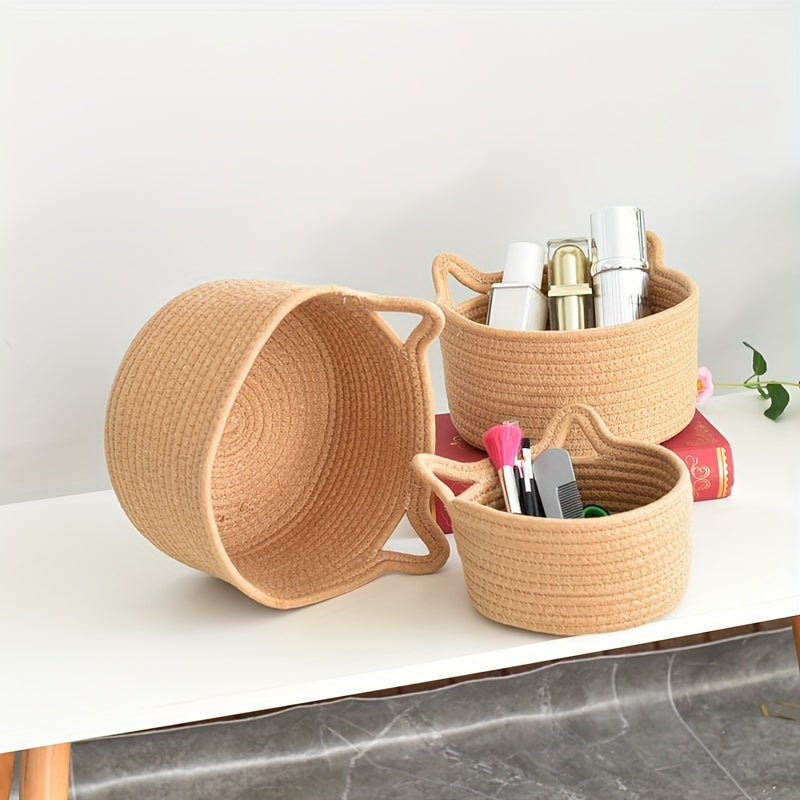 Cotton Thread Coffee Storage Basket Cat Ear Storage Box