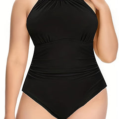 Sexy Swimsuit Solid Ruched Cut Out Back One Piece Bathing Suit