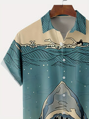 Shark Print Casual Hawaiian Shirt - Men's Summer Vacation Resort Top