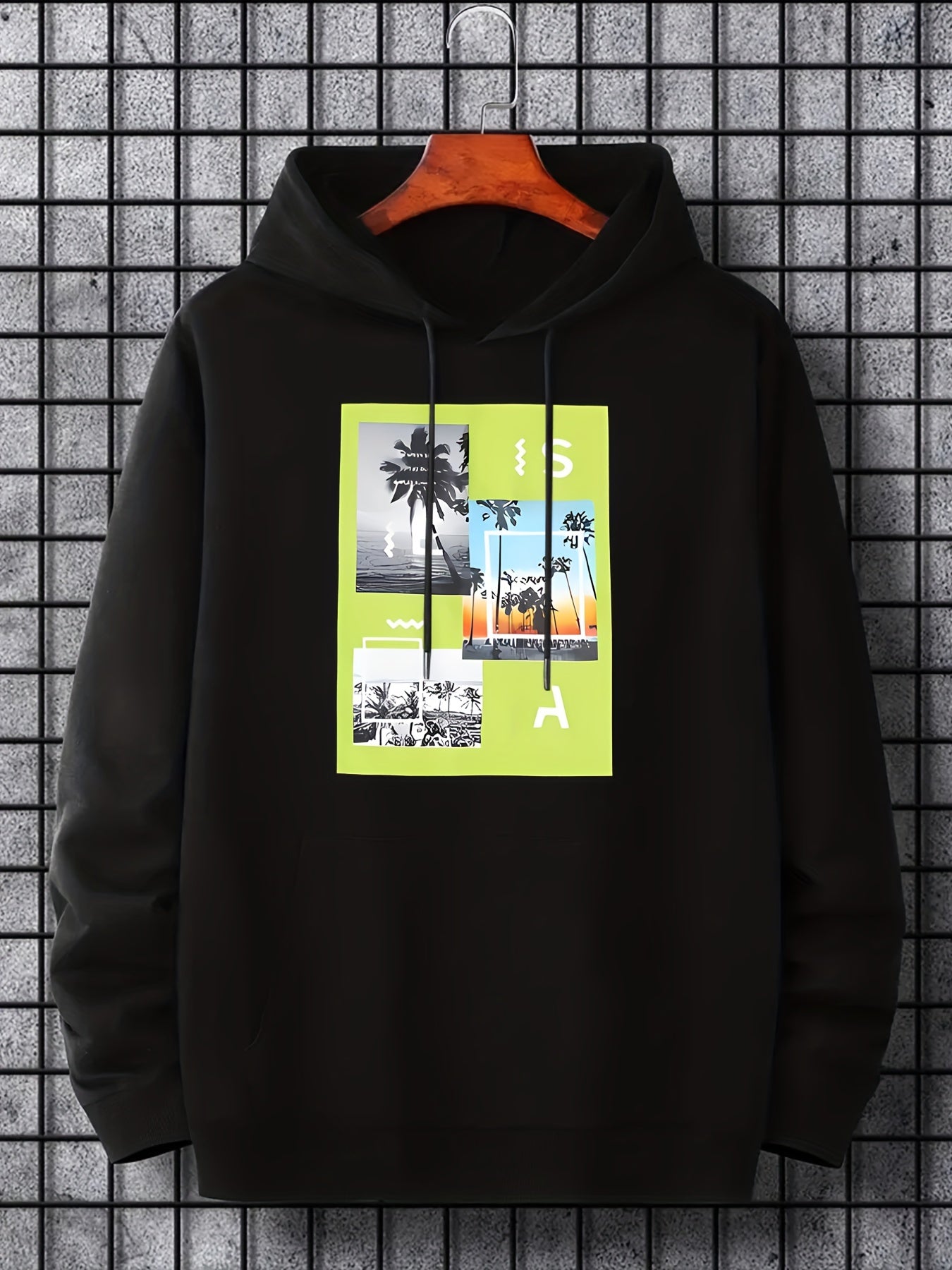 Palm Trees Beach Print Hoodie for Men
