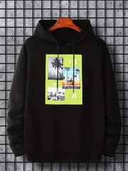 Palm Trees Beach Print Hoodie for Men