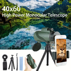 40X60 High Power Monocular Telescope With Smartphone Holder & Tripod