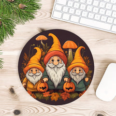 Fall Gnomes Round Mouse Pad Non Slip Rubber Base Small Size