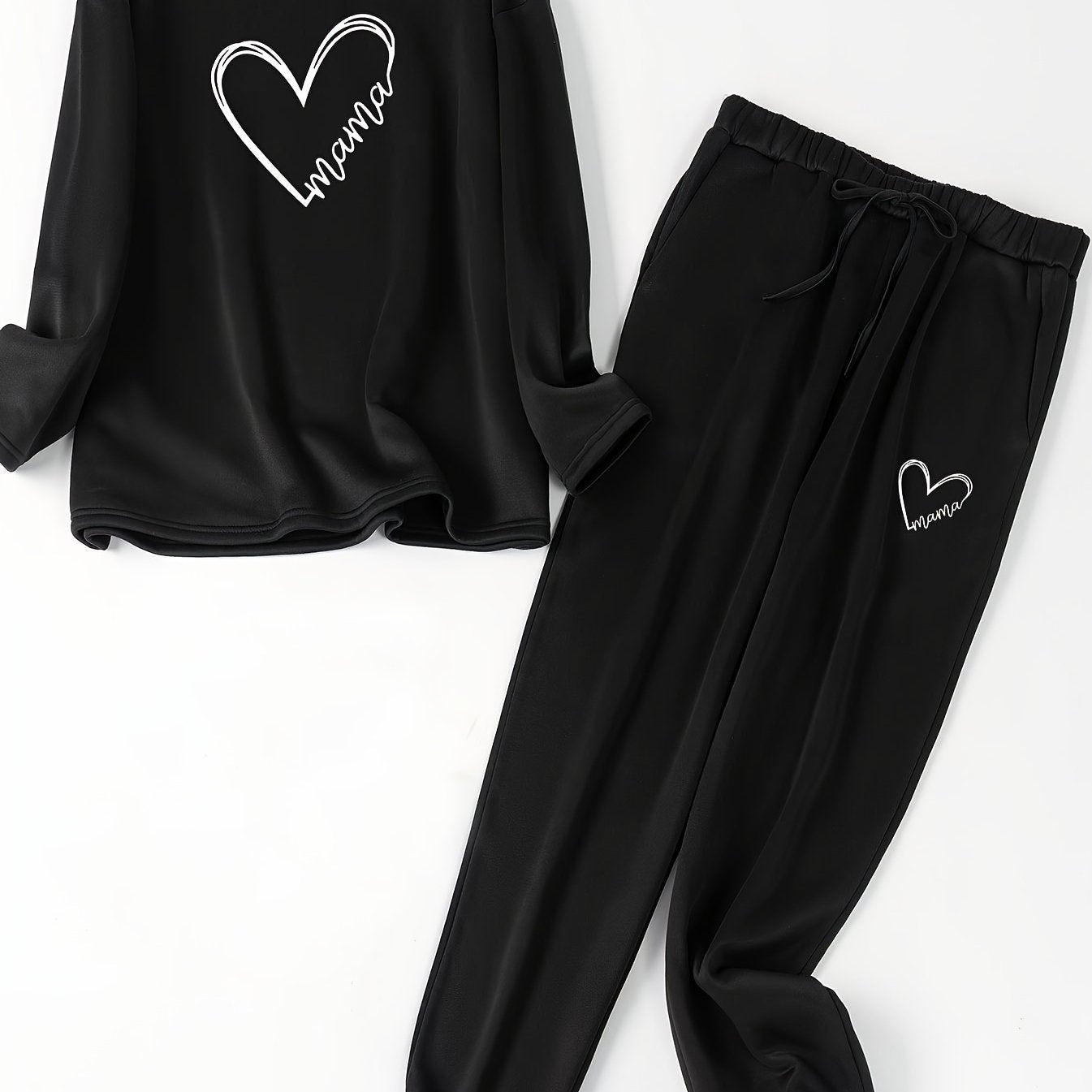 Letter Heart Print Top & Joggers Pajamas Set