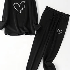 Letter Heart Print Top & Joggers Pajamas Set