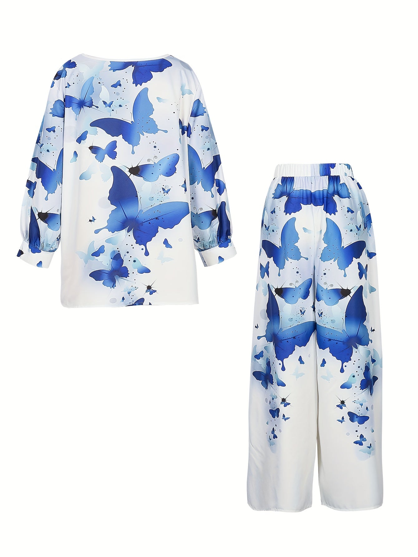 Butterfly Print Top & Wide Leg Pants Set