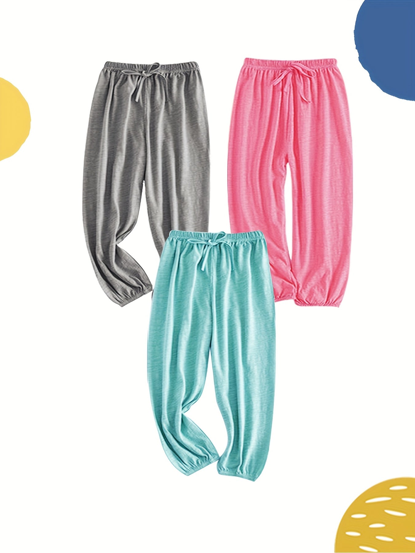 3pcs Girls Cotton Linen Casual Long Ankle Pants