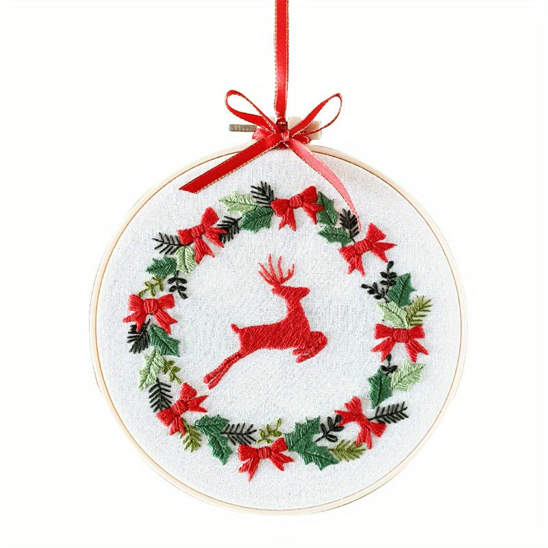 Christmas Cross Stitch Kit Set With Embroidery Hoop Needlepoint