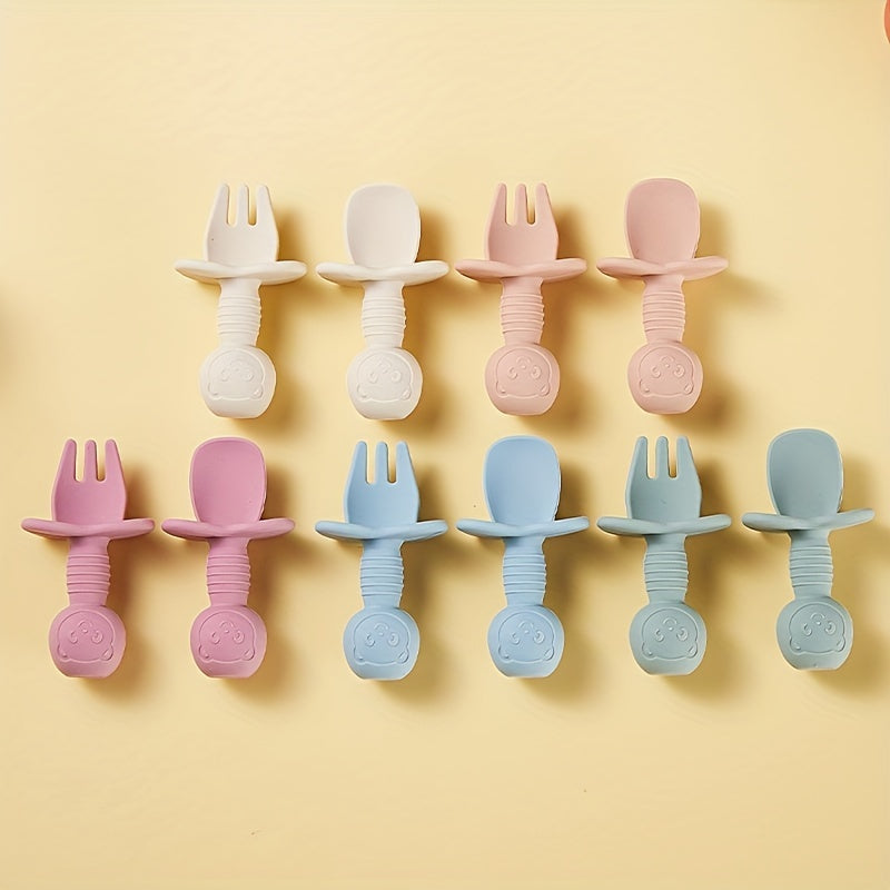 Silicone Baby Fork And Spoon Set for 4+ Months BPA Feeding Tableware
