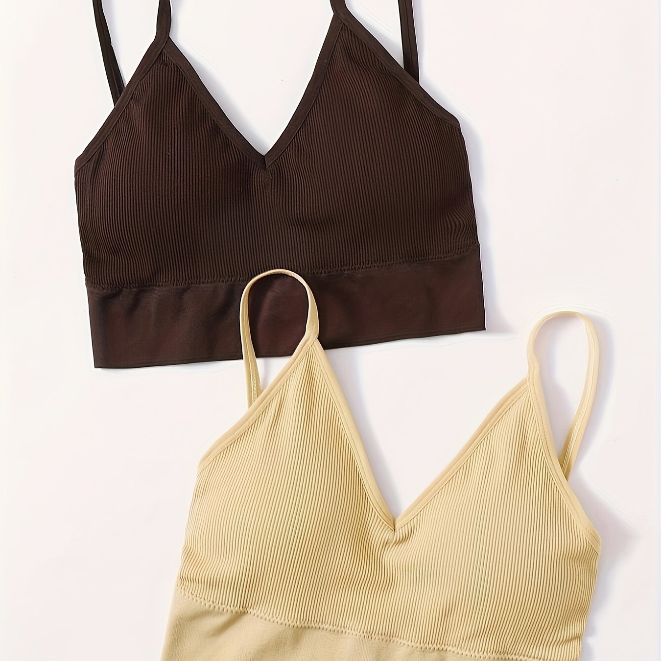 2pcs Girl's Ribbed V-Neck Bralette - Comfy Underwear for Teens