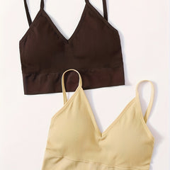 2pcs Girl's Ribbed V-Neck Bralette - Comfy Underwear for Teens